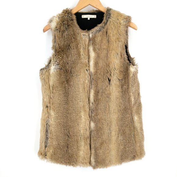 Zara Faux Fur Jacket Vest Fall Winter Contemporary Chic Sleeveless Brown Tan M - Picture 1 of 10